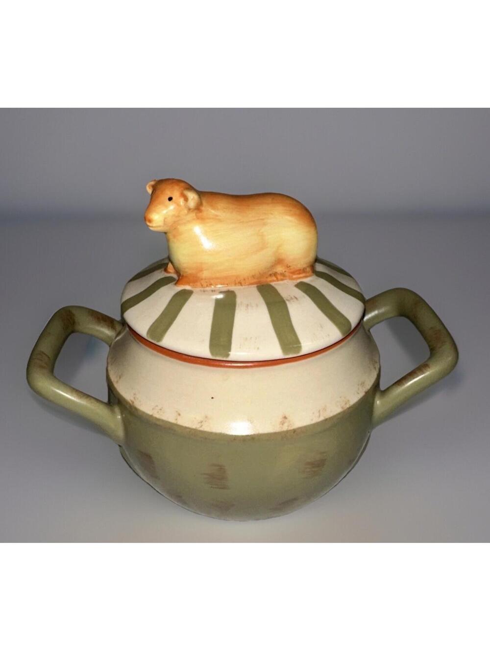 Nikko Cow Canister Jar Sugar Bowl 2 Handle Country Market Collection Green Farm